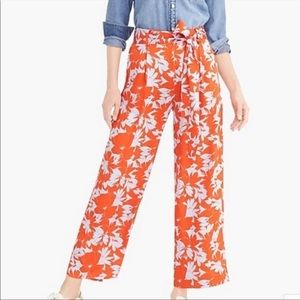 J Crew Satin Wide Leg Pants in Orange Floral Print